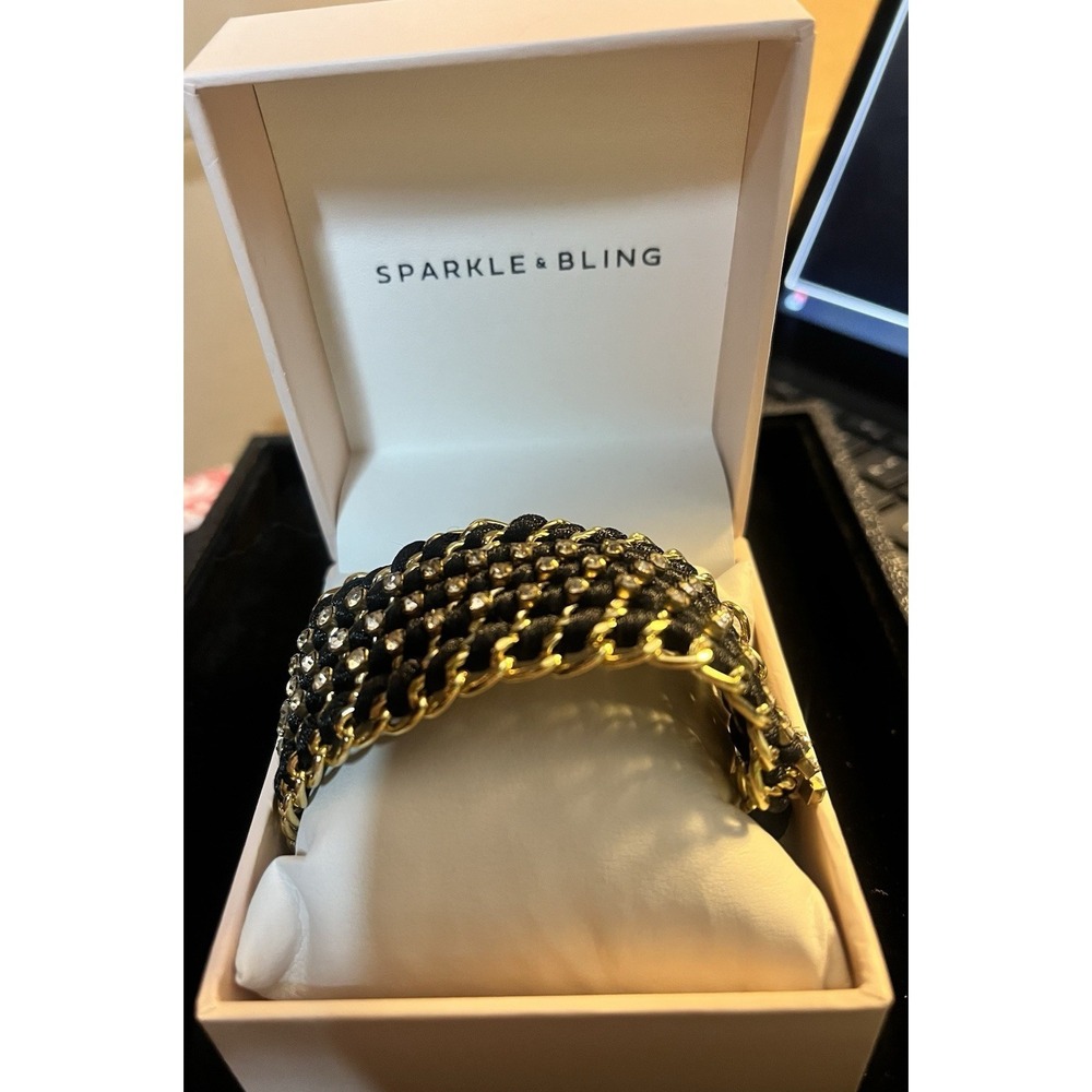 Sparkle And Bling Satan Gold Tone Chain Rhinestone Adjustable Cuff Bracelet [JB]